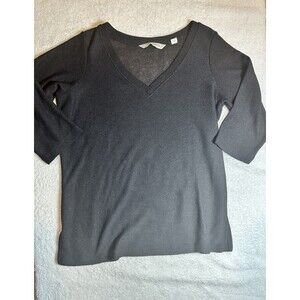 Soft By Avenue Black 3/4 Sleeve Sheer V-neck Sweater Sz 14/16